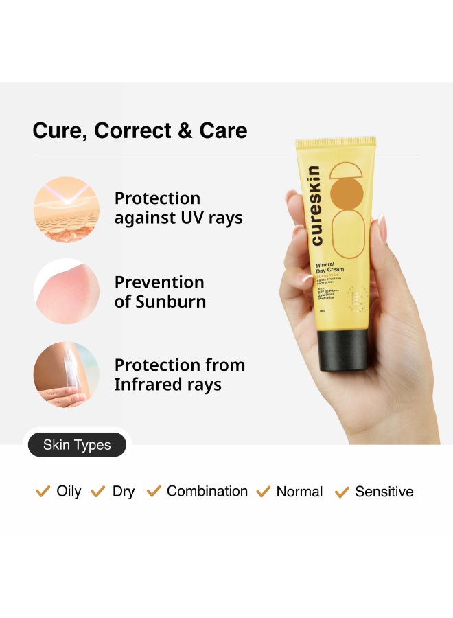 Cureskin Mineral Day Cream Sunscreen Matte Finish SPF 30 PA+++ | Broad Spectrum Sun (UVA, UVB & IR) Protection | Zinc Oxide with Prebiotics, 50 g (Pack of 1) - Image 4